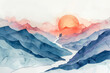 Serene paper cutout artwork showcasing layered mountains, a calm river, with a warm sunrise and flying birds in a pastel palette.