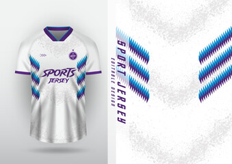 Poster - Jersey design, outdoor sports, jersey, football, futsal, running, racing, exercise, side zigzag pattern. white purple blue