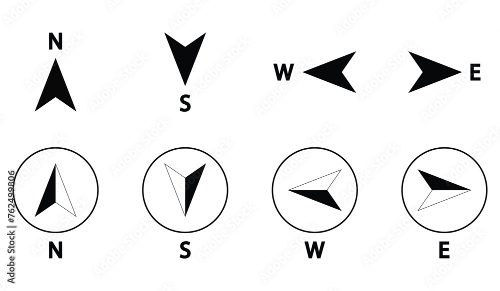 Compass Icons Set Of North South East And West Direction Map Symbol