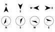 Compass icons set of north, south, east and west direction. Map symbol. Arrow icon. Four arrows pointing in different directions. Vector illustration.