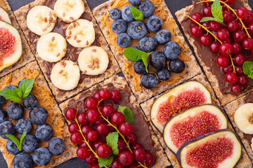 Protein toast crispbread with delicious toppings top view