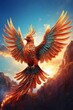 Flying phoenix bird in fantasy style. Phoenix in bright sunlight