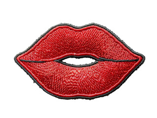 red kiss embroidered patch isolated on transparent background