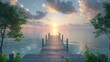 Serene waterfront dock with a clear sky leading to tranquility and peaceful relaxation