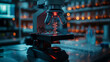 © IC Production - Research medical DNA lab science biotechnology scientist laboratory clinic medicine chemistry. Medical analysis DNA research equipment technology test microscope work health scientific computer gene.