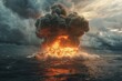 Create a visual representation of the devastating power of a nuclear explosion at sea full body