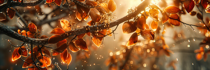 Wall Mural - Vibrant Autumn Leaves, Golden Sunlight Filtering Through, Nature Seasonal Beauty