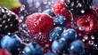 A bunch of berries, raspberries, blueberries, strawberries, blackberries, healthy eating, vitamins, chaotic composition, water, liquid. Harvest, vegetable garden, realistic style. Generative by AI