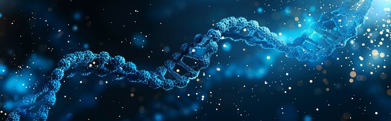  DNA strands, healthcare, artificial intelligence. DNA double helix, digital AI elements interweaving, AI and gene research