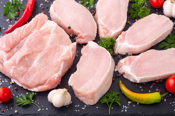 Canvas Print - Raw pork meat steak on cutting board