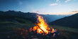 Mountain bonfire at night with mountains sunset veiw in background fire photography concept