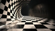 3D rendering of a dark corridor with a checkered floor