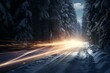 Serene Scenic morning light view of snowy train railway. Frozen winter forest and white train tracks. Generate ai
