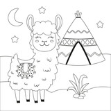 Fototapeta Dinusie - cartoon llama on cute landscape