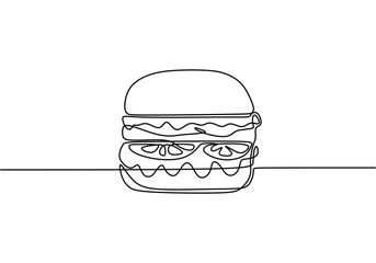 Wall Mural - One line continuous cheeseburger. fast food restaurant burger one line