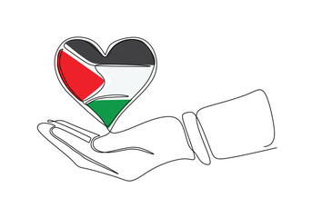 Wall Mural - Continuous one line drawing hand holding Palestine heart Charity