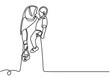 © berkahlineart - continuous single one line Muslim woman with children on hands painted