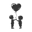 © NikahGeh - Silhouette Cute baby boys holding heart shape balloon black color only