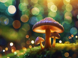 Sticker - Wild Mushrooms 3D Rendering Illustration Design. Nature Wallpaper.