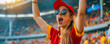 Belgian football soccer female fan in a stadium supporting the national team, Rode Duivels, Diables Rouges
