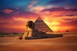 Sphinx egypt sunset. World old cairo. Generate Ai