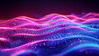 Vibrant neon waves pulsating to the rhythm, evoking the energy of live music ,Abstract shiny wave background in purple, pink and blue lights. Digital luxury sparkling wave particles, background stream