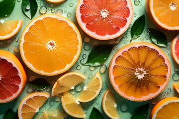 Wall Mural - Orange and grapefruit rings as background