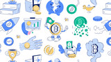 Fototapeta Pokój dzieciecy - A doodle showcasing various elements of crypto investment and blockchain trends 