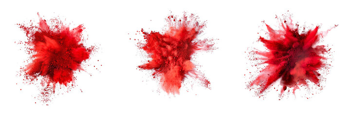 Wall Mural - Set of red color explosion of holi powder isolated on a transparent background