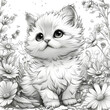 © Peludis - Coloring page, black and white children's page of an adorable cat