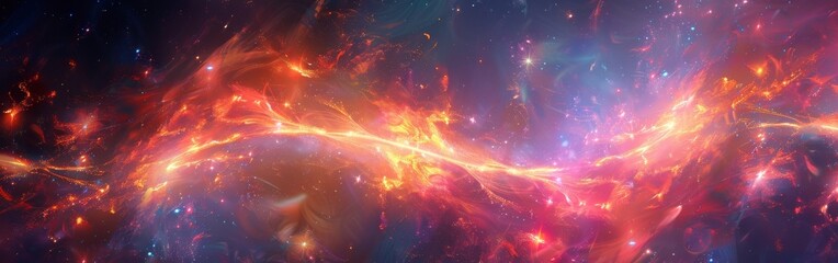 Poster - A colorful space scene with a long, orange line. The image is a work of art that captures the beauty and mystery of the universe