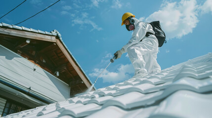 Technicians are spray-painting the roofs of houses white to cool down in the face of global warming