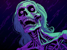 A Scary Drawing Of A Wailing Dead Woman, In The Style Of Purple And Emerald сreated With Generative Ai