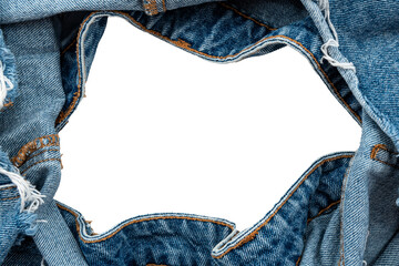 Sticker - Hole in denim on a white background. Ripped jeans