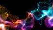 abstract flowing fluid colorful light particles on black background with copy space in concept technology science space universe