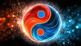 Fototapeta  - yin yang or tai chi symbol made of red and blue fire on black background created with technology