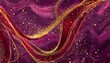 purple liquid with tints of golden glitters purple background with a scattering of gold sparkles magic galaxy of golden dust particles in red fluid with burgundy tints