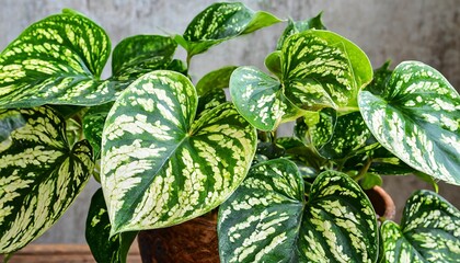 Wall Mural - the variegated green leaves of global green pothos a popular houseplant