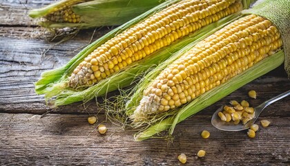 Wall Mural - fresh organic corn sweet corn on rustic wooden background