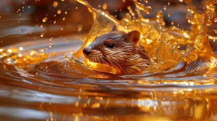 Wall Mural -  A macro image of a wet creature in water, showing droplets on its face