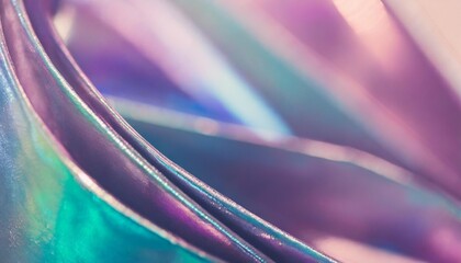 Sticker - close up of ethereal pastel neon pink purple lavender mint holographic metallic foil background abstract modern curved blurred surreal futuristic disco rave techno festive dreamlike backdrop