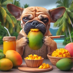 Wall Mural - 
the dog sucking mango