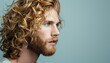 Side Profile of a Young Man with Curly Blonde Hair and Beard