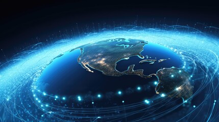 Wall Mural - illustration of a digital globe with glowing network connections, symbolizing global communication a