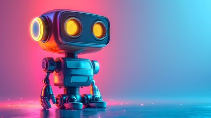 Wall Mural - small cute robot on a cyber background