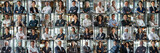 Fototapeta Młodzieżowe - Collage mosaic of photos of businessmen men and women of different races and ages, active business people, banner