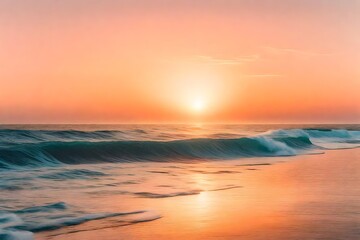 Wall Mural - A beautiful, pastel-colored sunset over a calm ocean, casting a warm glow on a soft, pastel peach background with a subtle gradient effect