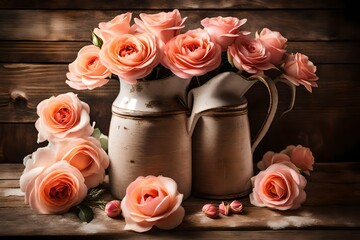 Wall Mural - bouquet of roses in a vase