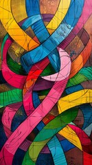 Wall Mural - Vibrant knot of intertwined lines, symbolizing complexity and connection in a colorful abstract design.