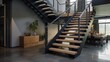 © Aeman - Edgy industrial staircase design with raw steel, concrete treads, and wood handrail accents.